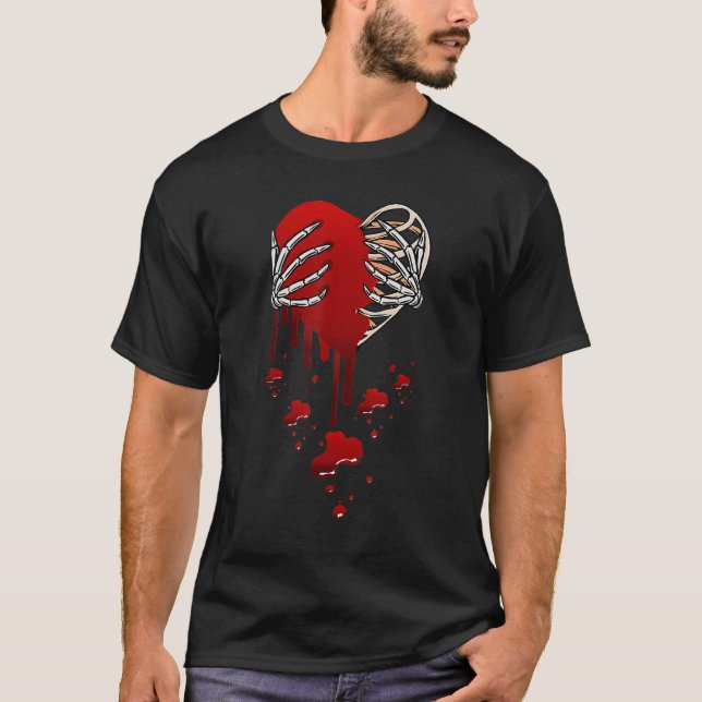 Crazy Love Hurt Broken Heart Pain Skeleton Bloody  T-Shirt (Front)