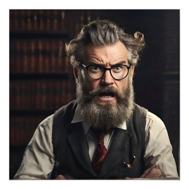 Crazy mad professor with beard photo print (Front)
