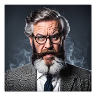 Crazy mad professor with beard photo print