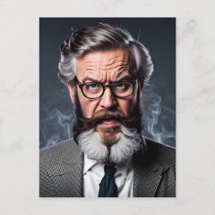 Crazy mad professor with beard postcard