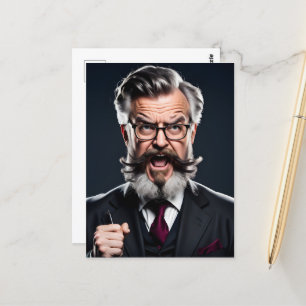 Crazy mad professor with beard postcard