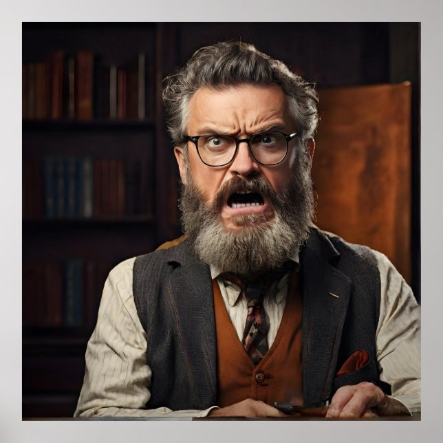 Crazy mad professor with beard poster (Front)