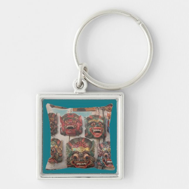 crazy masks -Small (1.38") Premium Square Keychain (Front)