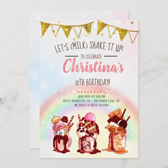 Crazy Milkshake Birthday Invitation (Front/Back)