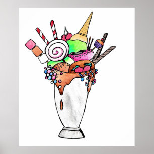 Crazy milkshake watercolour art poster
