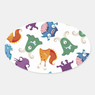 Crazy Monsters Fun Colourful Patterns for Kids Oval Sticker