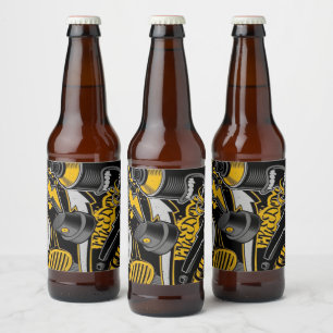 Crazy Music Black Yellow Graffiti Spay all star Beer Bottle Label