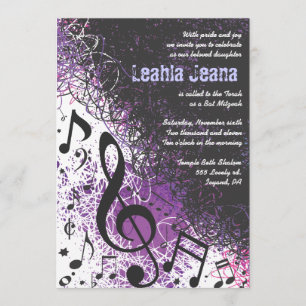 CRAZY MUSICAL NOTES Bar Mitzvah Invitation Violet