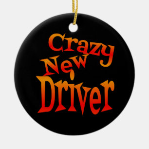 Crazy New Driver in Bright Colours Ceramic Ornament