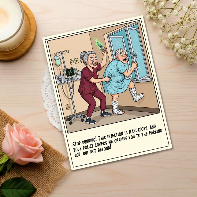 Crazy Nurse Stops Patient Window Escape Get Well Postcard (Creator Uploaded)