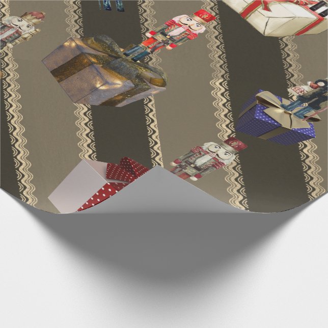  Crazy Nutcrackers Standing on Gifts Brown Wrapping Paper (Corner)