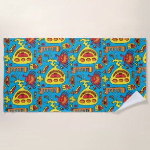 Crazy Ocean Creatures and Yellow Submarine  Beach Towel