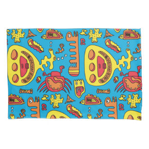 Crazy Ocean Creatures and Yellow Submarine Jigsaw  Pillowcase