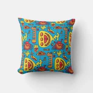 Crazy Ocean Creatures and Yellow Submarine Silver Cushion
