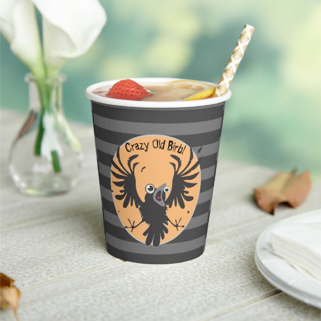 Crazy Old Birb Raven Paper Cups (Insitu)