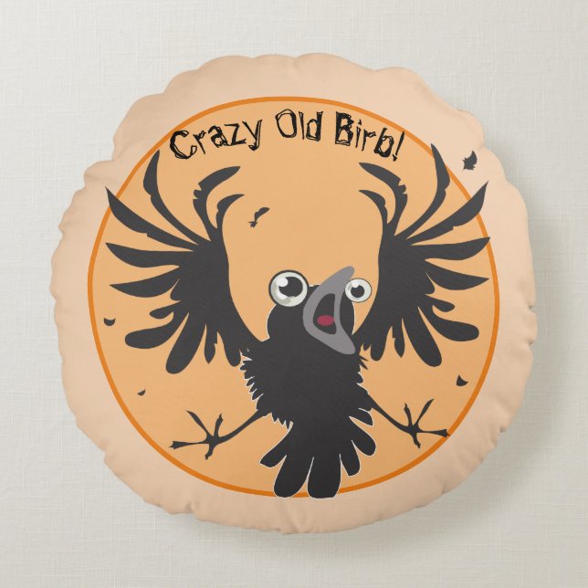 Crazy Old Birb Raven Round Cushion (Front)