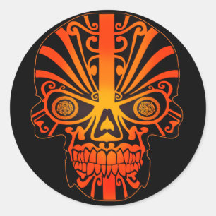 Crazy Orange Skull Halloween Classic Round Sticker