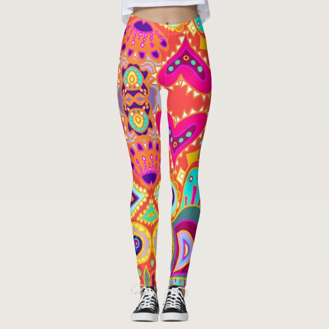 Crazy Paisley Orange Leggings (Front)