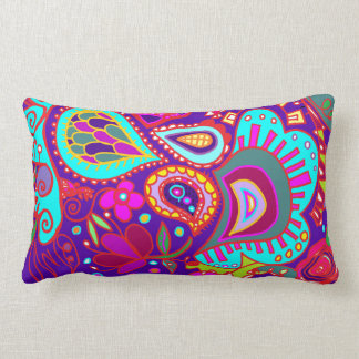 Crazy Paisley TWO sided Lumbar PURPLE & JADE Cushion