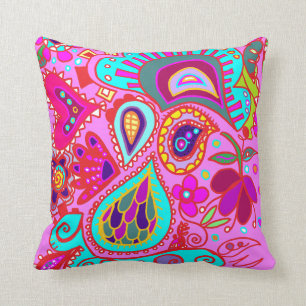 Crazy Paisley TWO sided PINK & PURPLE Throw Cushion