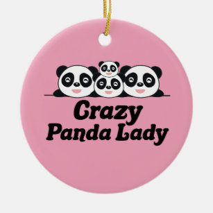 Crazy Panda Lady Pretty Pink Pandas Ceramic Ornament