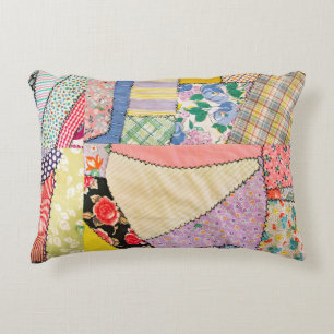 Crazy Patchwork Quilt With Zigzag Stitching Decorative Cushion