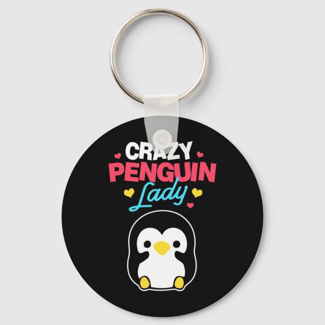Crazy Penguin Lady Key Ring (Front)