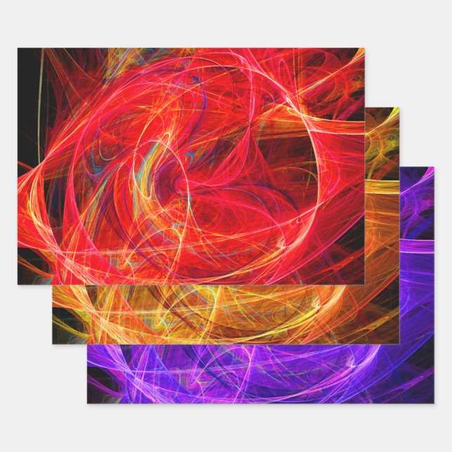 CRAZY PHOTON Abstract Colourful Fractal Swirls Wrapping Paper Sheet (Set)