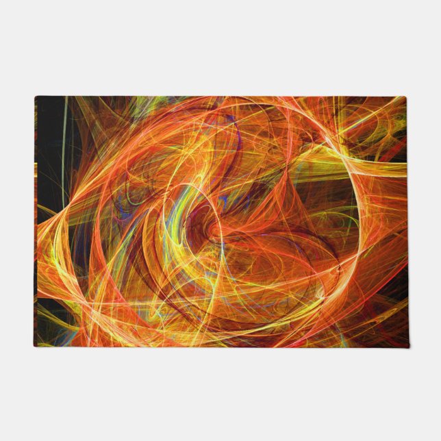 CRAZY PHOTON Abstract Orange Yellow Fractal Swirls Doormat (Front)