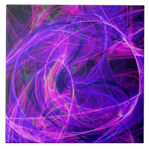 CRAZY PHOTON Abstract Purple Blue Fractals,Swirls Ceramic Tile