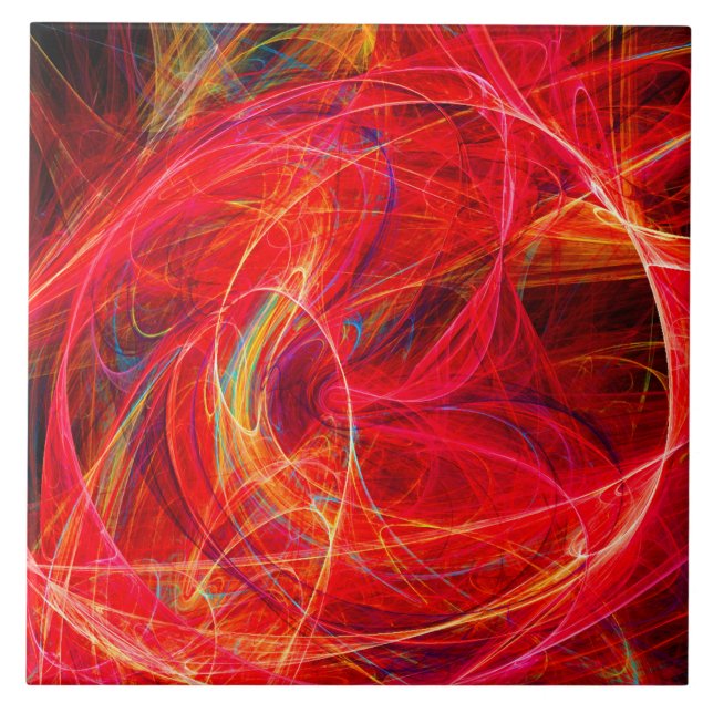 CRAZY PHOTON Abstract Red Yellow Fractals,Swirls Ceramic Tile (Front)