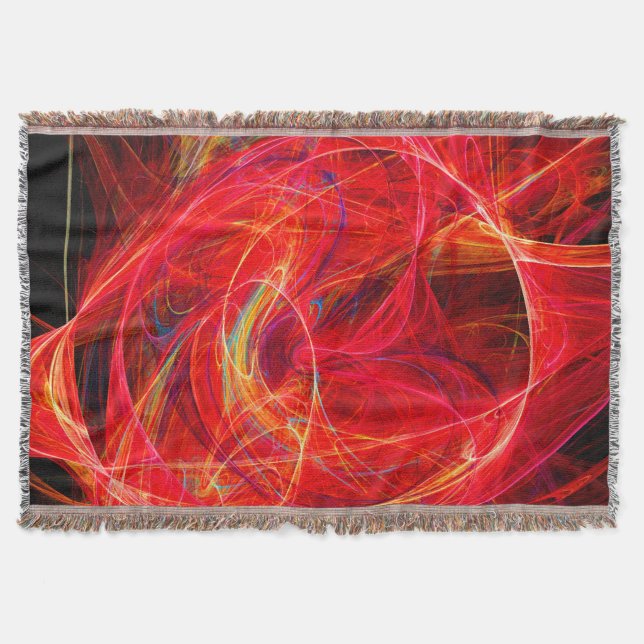 CRAZY PHOTON Abstract Red Yellow Fractals, Swirls Throw Blanket (Front)
