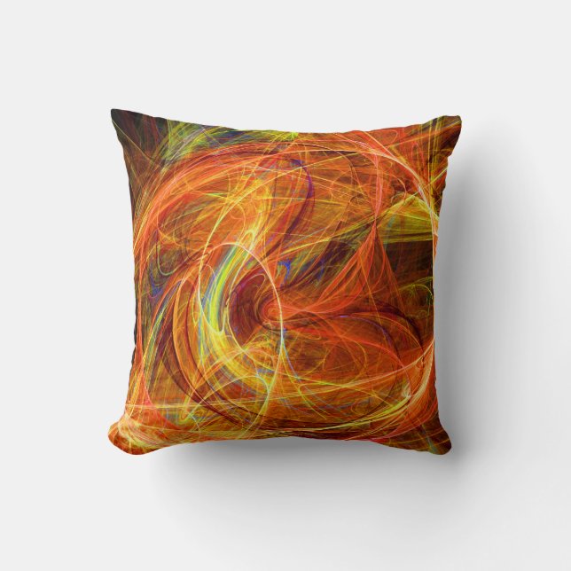 CRAZY PHOTON Abstract Yellow Orange Fractal Swirls Cushion (Front)
