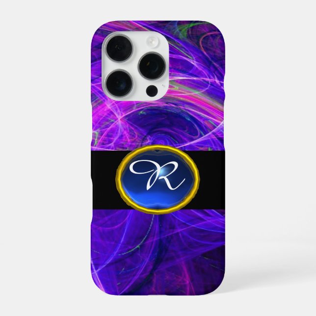 CRAZY PHOTON BLUE SAPPHIRE GEM STONE MONOGRAM iPhone CASE (Back)