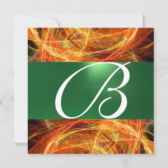 CRAZY PHOTON MONOGRAM yellow emerald green Invitation (Front)