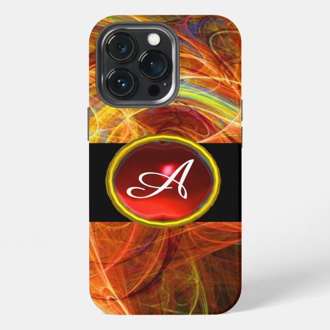 CRAZY PHOTON RED RUBY GEM STONE MONOGRAM iPhone CASE (Back)