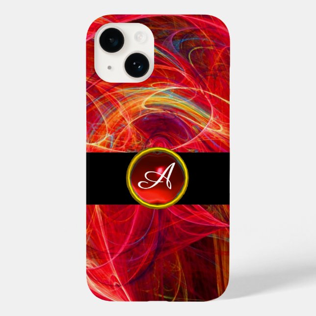 CRAZY PHOTON RED RUBY GEMSTONE MONOGRAM Abstract Case-Mate iPhone Case (Back)