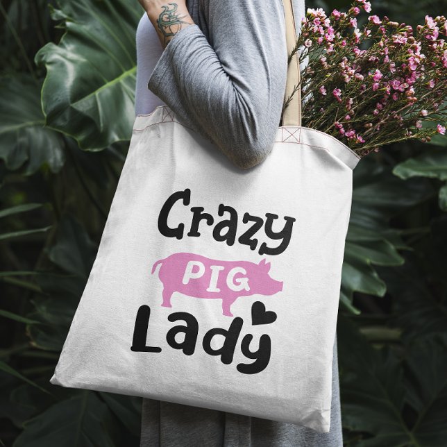 Crazy Pig Lady funny pig Tote Bag (Creator Uploaded)