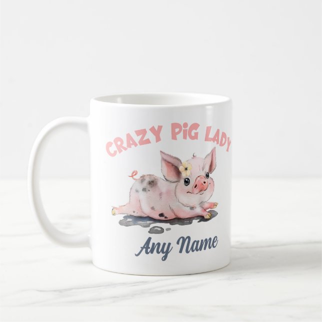 Crazy Pig Mug, Pig Lover Mug, Personalized Gift Coffee Mug (Left)