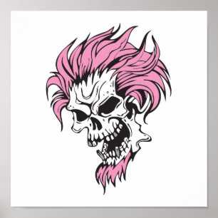 crazy pink hair skull poster