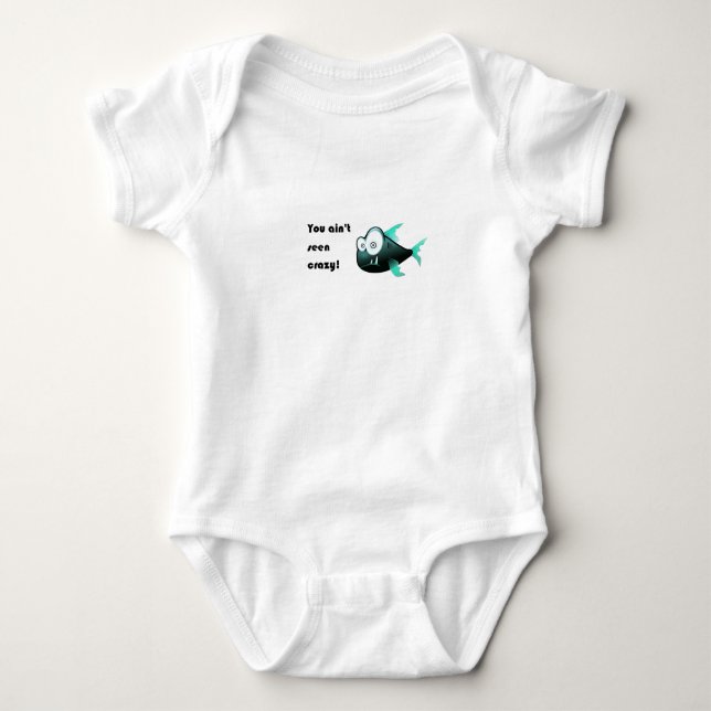 Crazy Piranha, Weird Funny Cartoon Fish Design Baby Bodysuit (Front)