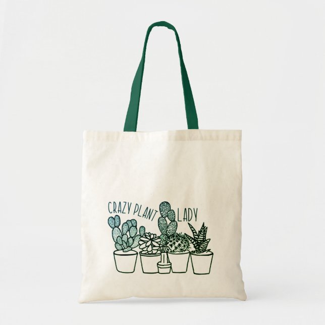Crazy Plant Lady - Canvas Tote - Hunter Green (Front)