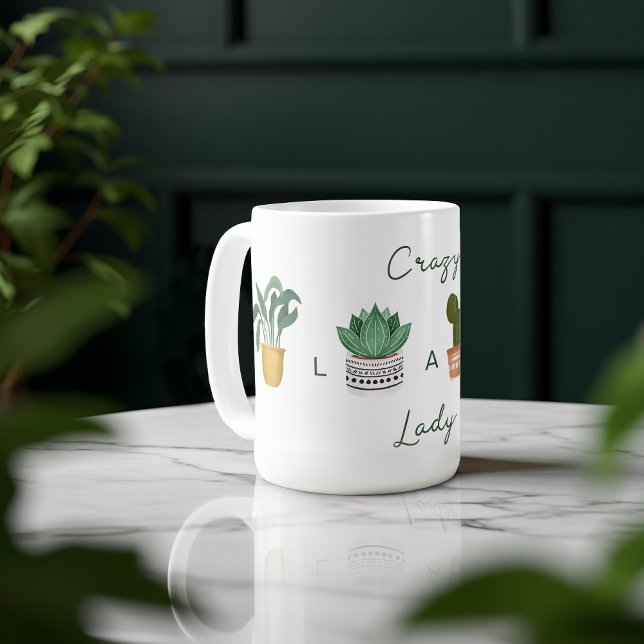Crazy Plant Lady | Chic Watercolor Potted Plants Coffee Mug (Crazy Plant Lady | Chic Watercolor Potted Plants Coffee Mug)