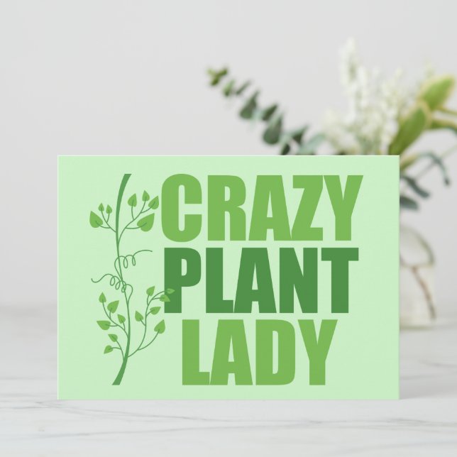 Crazy Plant Lady Cute Green Botanist Card (Standing Front)