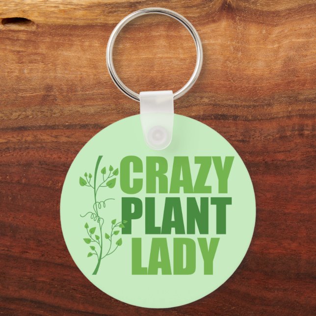 Crazy Plant Lady Cute Green Botanist Key Ring (Front)