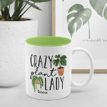 Crazy Plant Lady | Funny Personalised Plant Lovers Two-Tone Coffee Mug<br><div class="desc">Gift your favourite plant lover with this cute and funny mug featuring two potted plant illustrations and the phrase "crazy plant lady." Personalise with a name beneath.</div>
