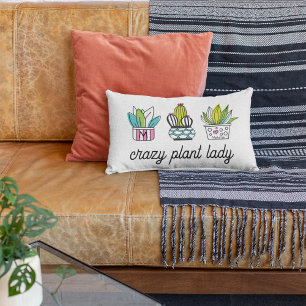 Crazy Plant Lady   Hand Drawn Potted Plants   Lumbar Cushion