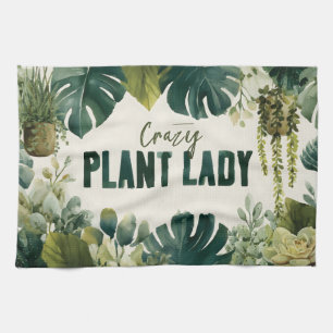 Crazy Plant Lady Typography Banner with Watercolor Tea Towel