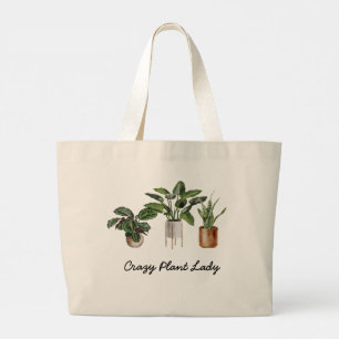 Crazy Plant Lady Watercolor Houseplants  Large Tot Tote Bag