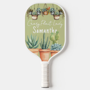 Crazy Plant Lady Watercolor Potted Succulents Pickleball Paddle